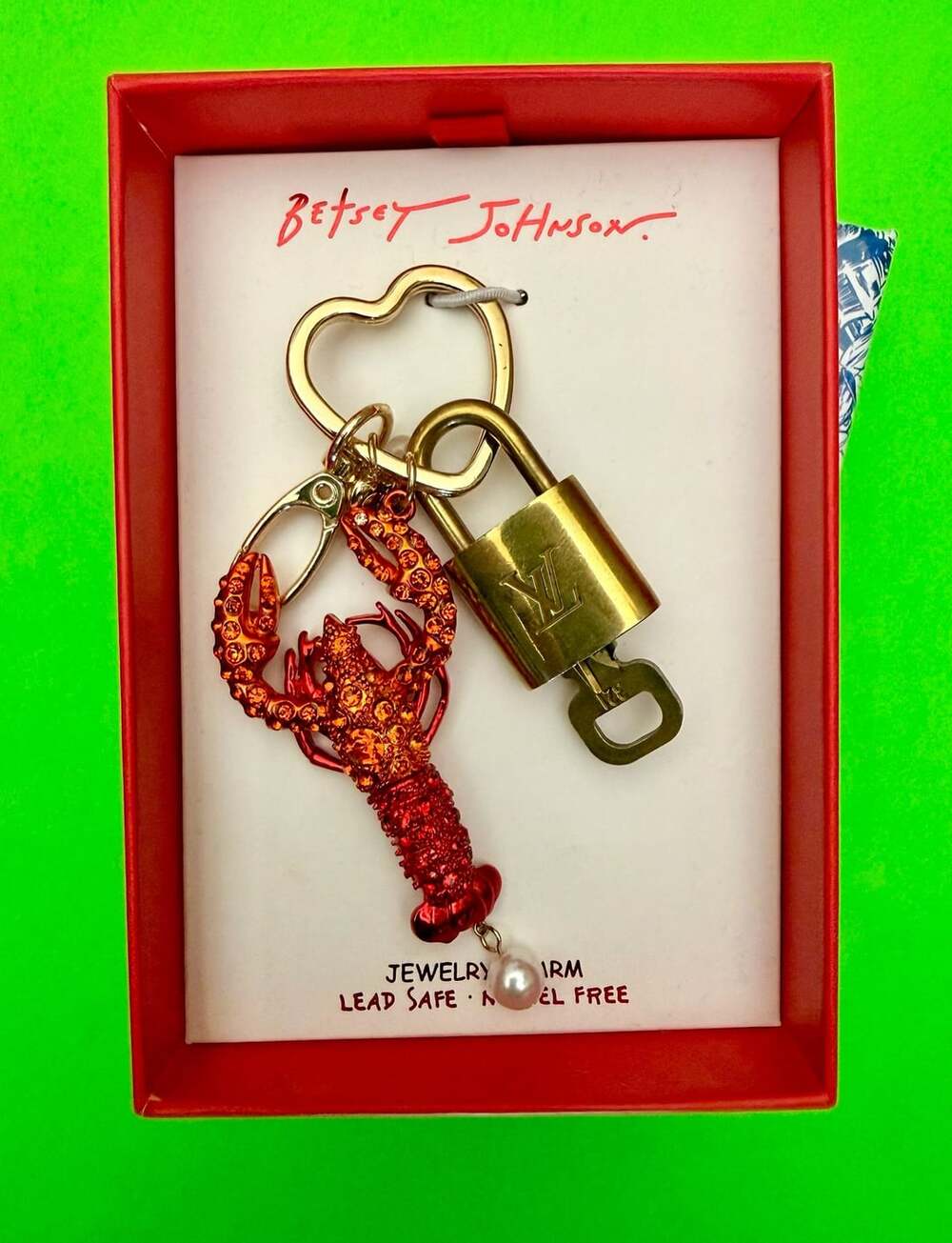 Betsey Johnson Lobster Keychain w/ LV Lock & Key
